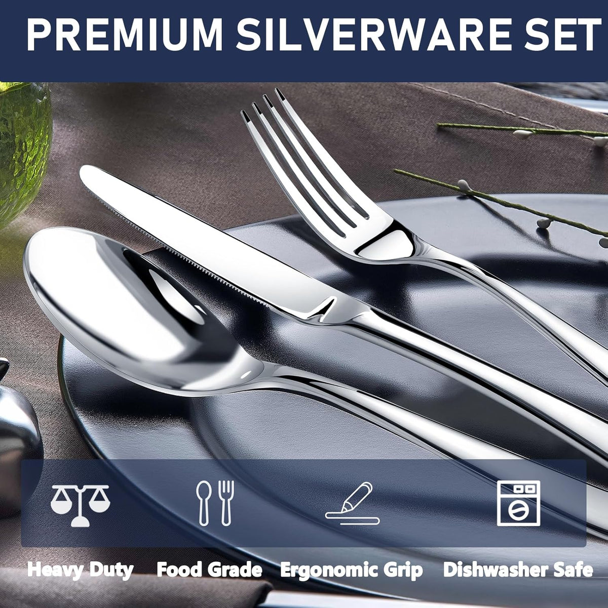 Heavy Duty Silverware Set for 6, 30 Piece Premium Stainless Steel Flatware Utensils Cutlery Set Including Steak Knife Fork and Spoon, Dishwasher Safe, Gift Package for Wedding Housewarming
