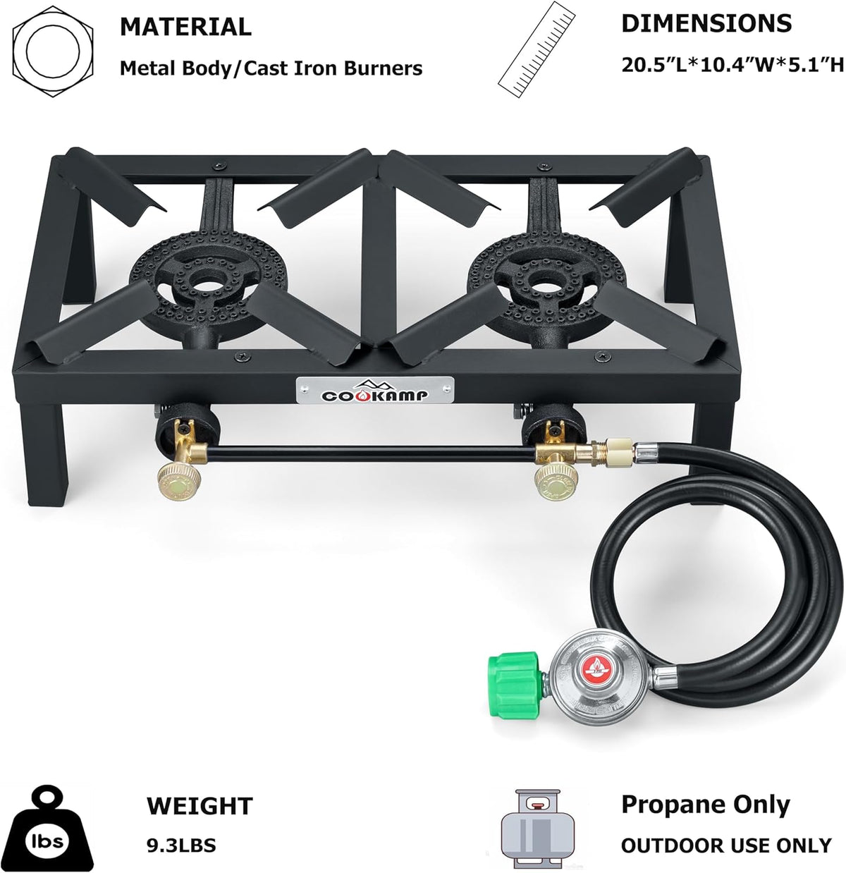 Propane Double Burner Angle Iron Camp Stove with CSA Listed Regulator and 4ft Hose (SA2200)