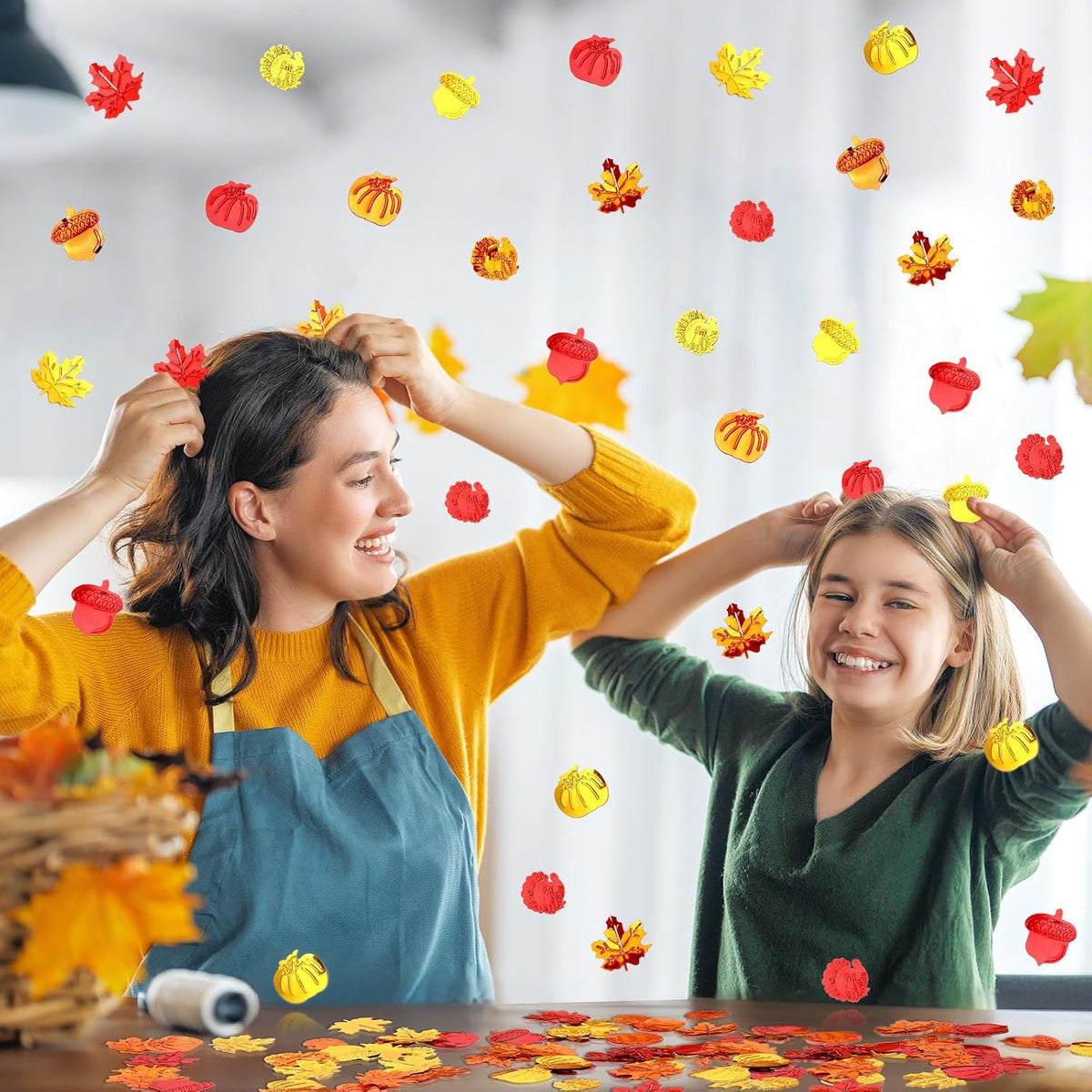 MARFOREVER Fall Thanksgiving Glitter Confetti, Fall Party Decorations Autumn Metallic Foil Confetti Maple Leaves Pumpkin Turkey Acorn Scatter Table Centerpiece Sprinkles Sequins for Fall Party Favors