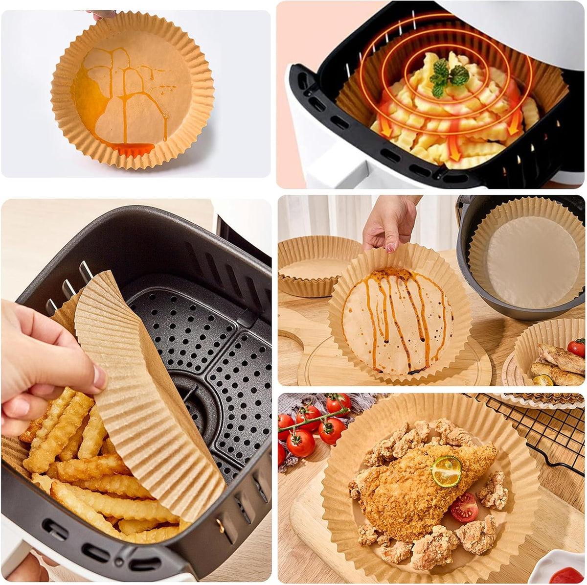 Air Fryer Liners Disposable,200PCS Victoyaw 9 Inch Round Air Fryer Parchment Paper Liners for 5-8QT Air fryer,Easy to Clean Non-Stick Waterproof Airfryer Paper Liner