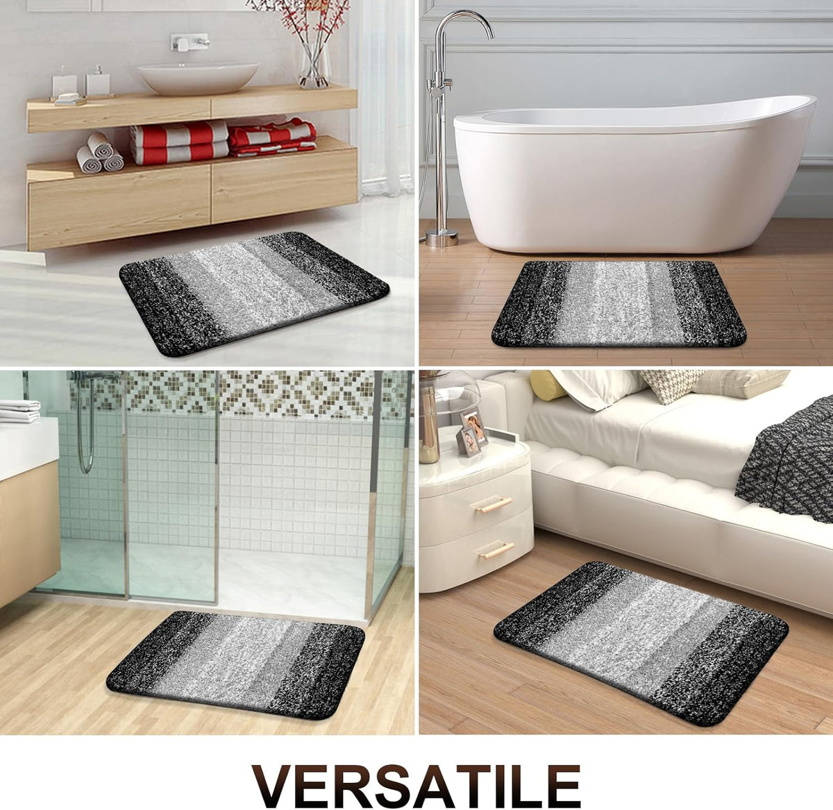 OLANLY Bathroom Rug Mat 44x24, Extra Soft and Absorbent Microfiber Bath Rugs, Non-Slip Plush Shaggy Bath Carpet Runner, Machine Wash Dry, Bath Mats for Bathroom Floor, Tub and Shower, Black