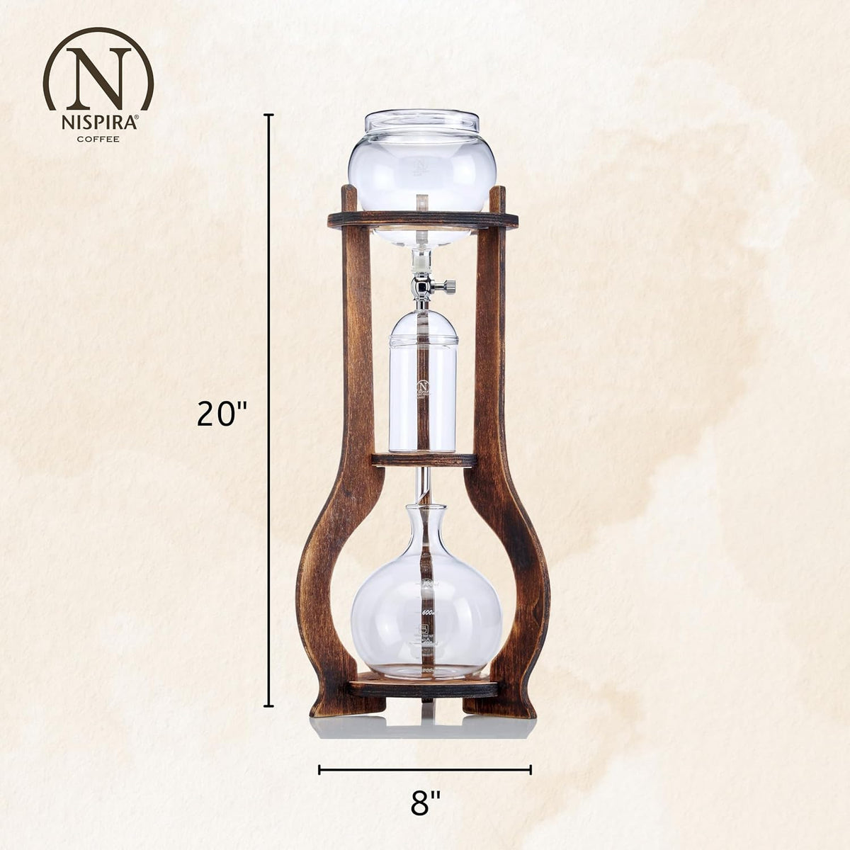 Nispira Iced Coffee Cold Brew Drip Tower Coffee Maker Wooden, 6-8 cup