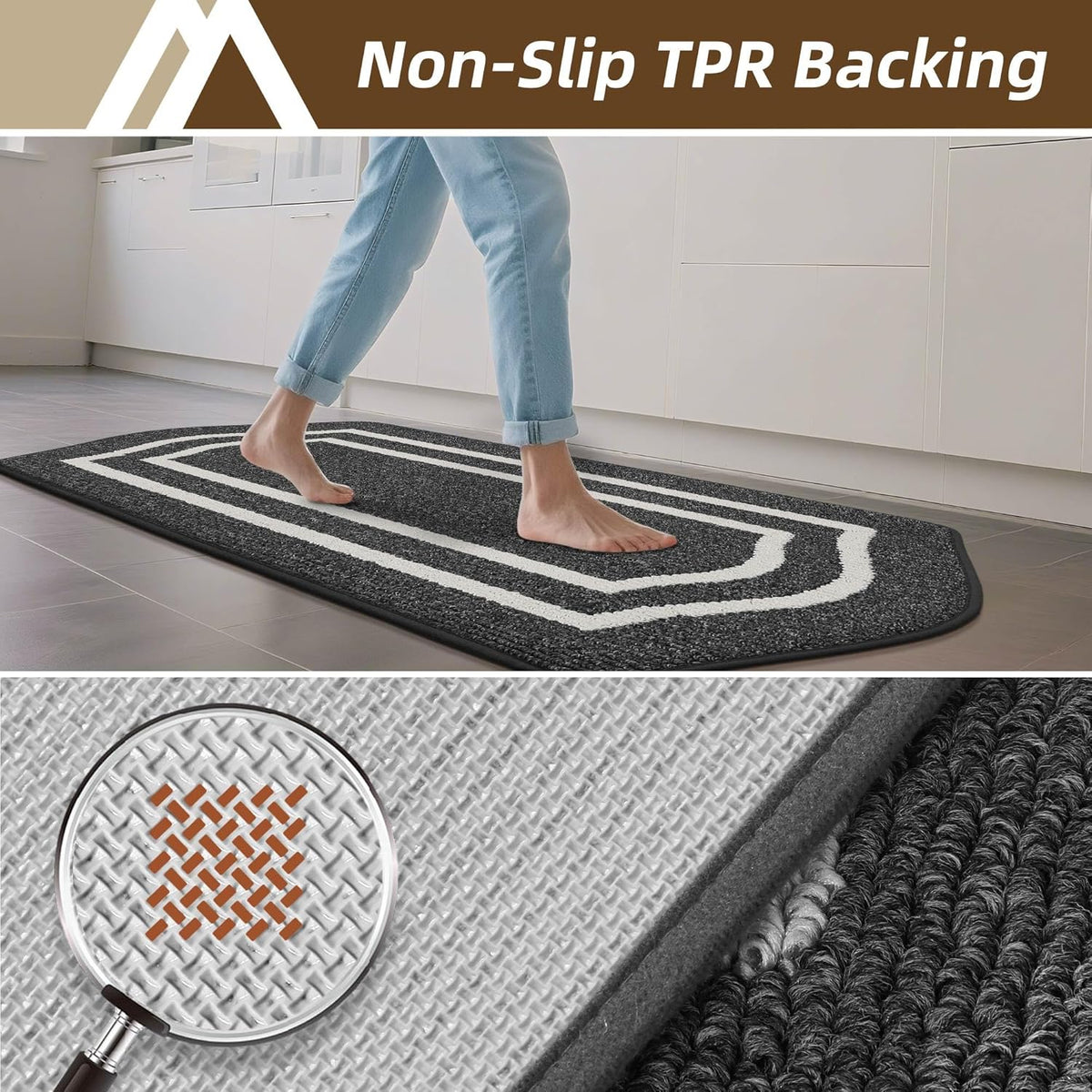 COSY HOMEER Kitchen Rugs and Mats 24"x59" Non Slip Kitchen Mats for Floor Washable Kitchen Runner Rug Stain Resistant Standing Mat for Kitchen,Sink,Polypropylene,Black