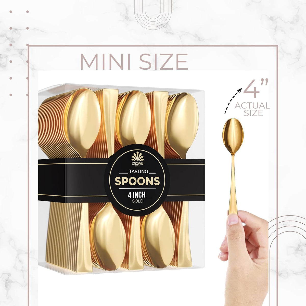 EXQUISITE Mini Spoons For Desserts - Bulk Pack Of 100 Gold Dessert – Disposable 4.5 Inch Plastic Appetizer Real Flatware Look Miniature Gold Bpa Free Food SafeSafe