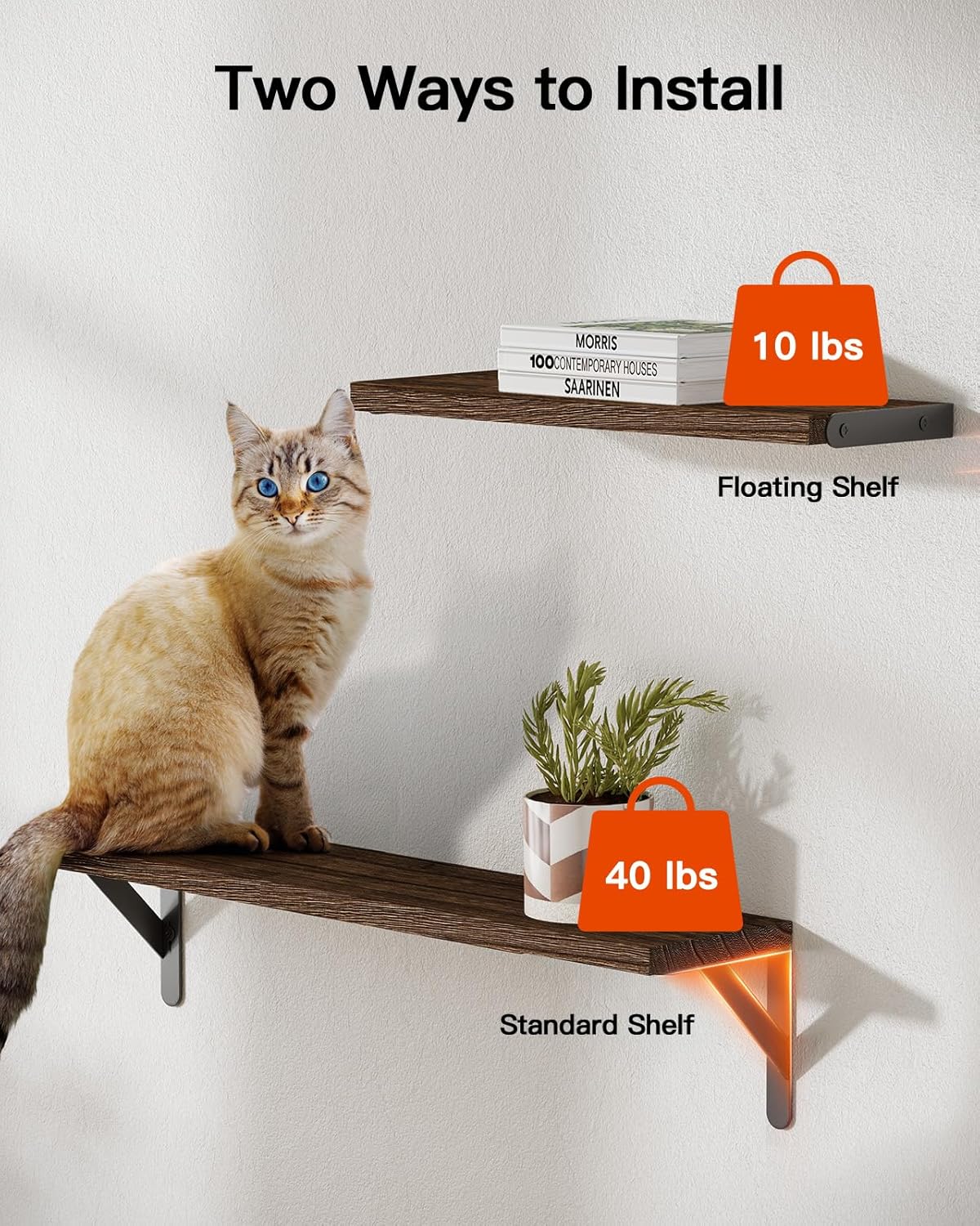 AMADA HOMEFURNISHING Long Wall Shelves, Rustic Farmhouse Floating Shelves for Bedroom, Bathroom & Living Room, Brown