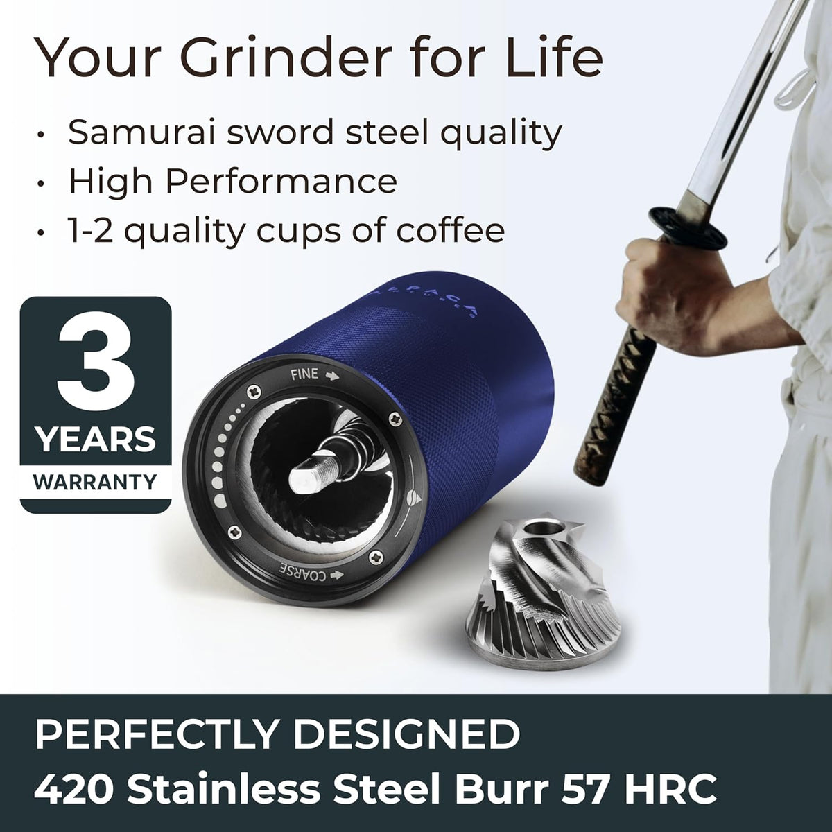 Manual Coffee Grinder by Alpaca Ventures - Stainless Steel Conical Burr Coffee Grinder Manual with Adjustable Setting Double Bearing Hand Espresso Grinder Perfect for Home, Office and Camping