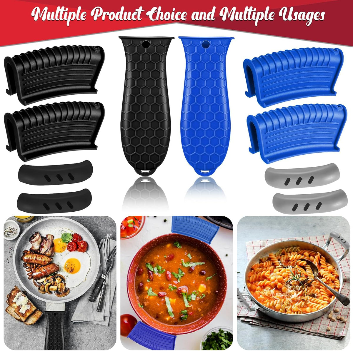 Cast Iron Handle Cover, 10 Packs Silicone Pot Holders, Heat Resistant Non-Slip Pot Handle Covers, for Frying Cast Iron Skillet Metal Pan