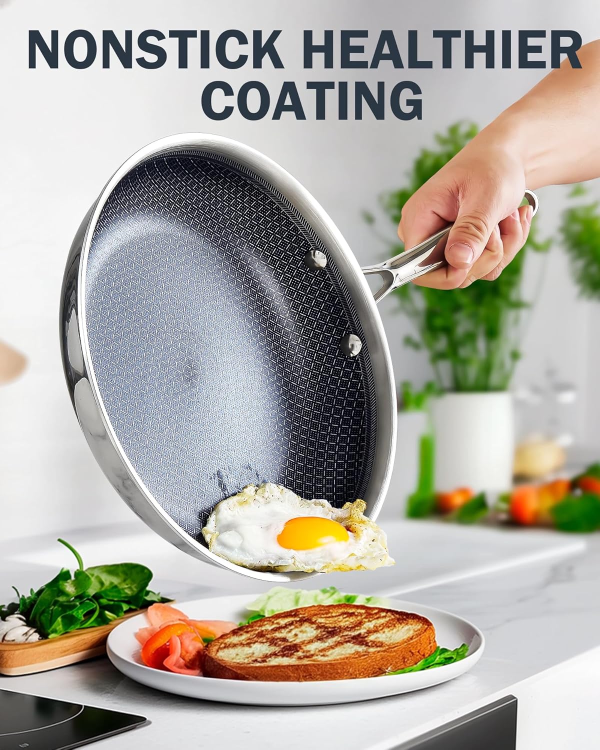 Cooks Standard Hybrid Nonstick Frying Pan, 10-Inch Skillet, Multi-Ply Clad Stainless Steel Fry Pan with Tempered Glass Lids, Oven Safe, Compatible with All Stovetops
