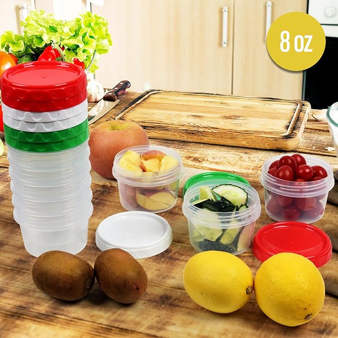 EONJOE 8 oz Small Freezer Containers with Lids Stackable Plastic Food Storage Container 1 Cup Meal Prep Bowls Airtight Dishwasher Safe,12-pack