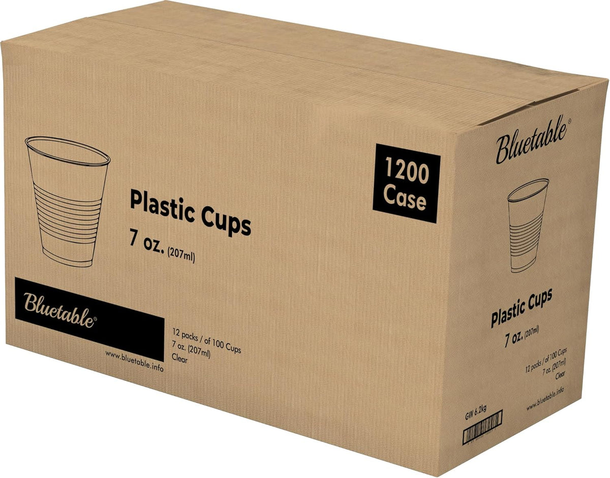 Plastic Cups Bulk Disposable Clear Cup 7 oz - (1200 Count) BPA-Free - Good For Cold Drinks, Party Cup, Water Cooler Dispenser, Transparent Cups for Water, Juice, Ice Tea, Soda [1200 Pack/Case]