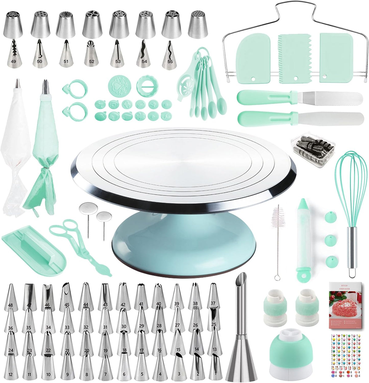 Cake Decorating Kit, 138pcs Cake Decorating Supply with 12 Inch Aluminium Cake Turntable, 64 Numbered Icing Piping Tips, 2 Spatulas, 3 Icing Comb Scraper and Leveller, Piping Bags,cake decorating tool