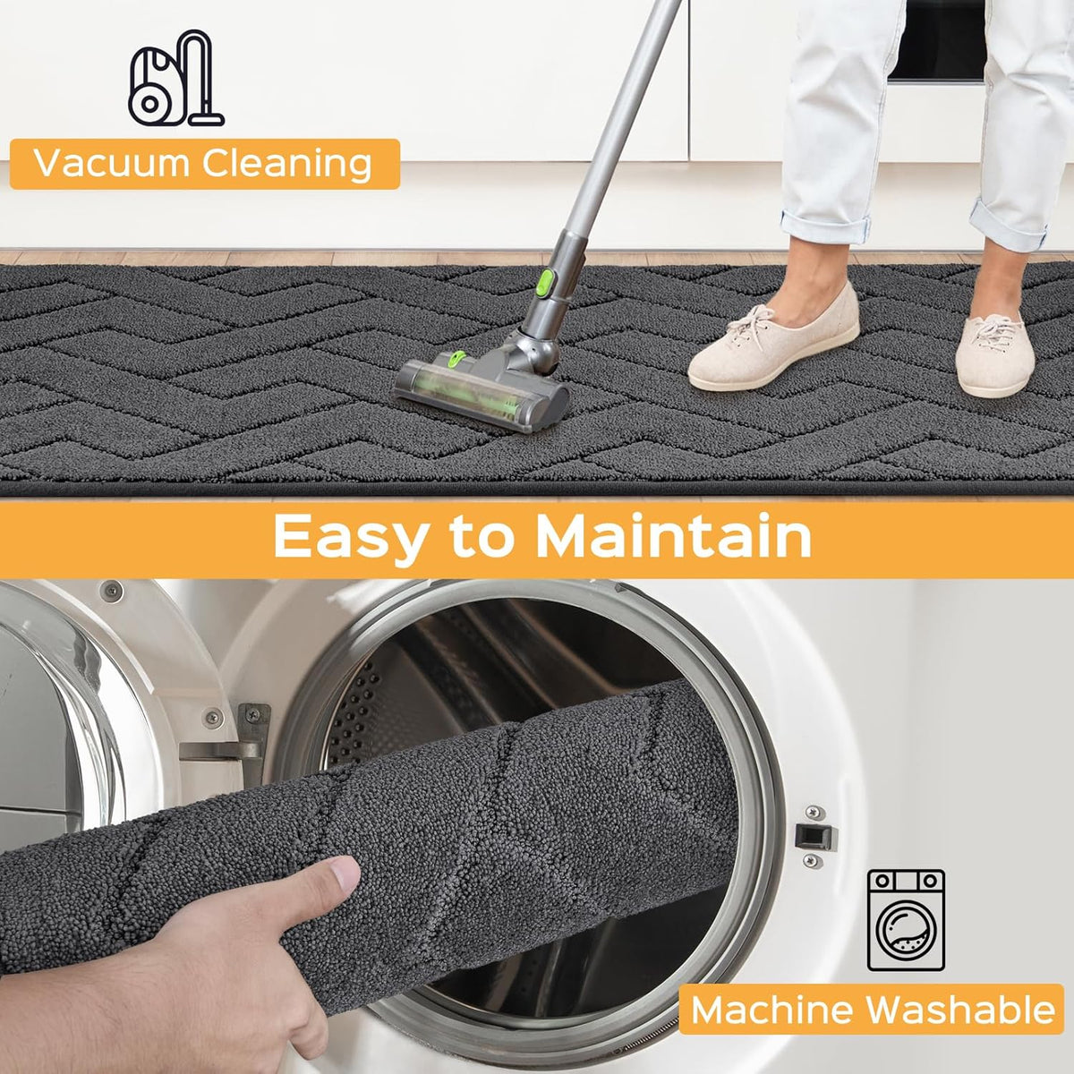 Machine Washable Kitchen Rugs 24" x 36", Non-Slip Kitchen Runner Rugs Mats for Floor, Absorbent Comfort Standing Mats for Kitchen, Sink, Laundry and Hallway, Charcoal