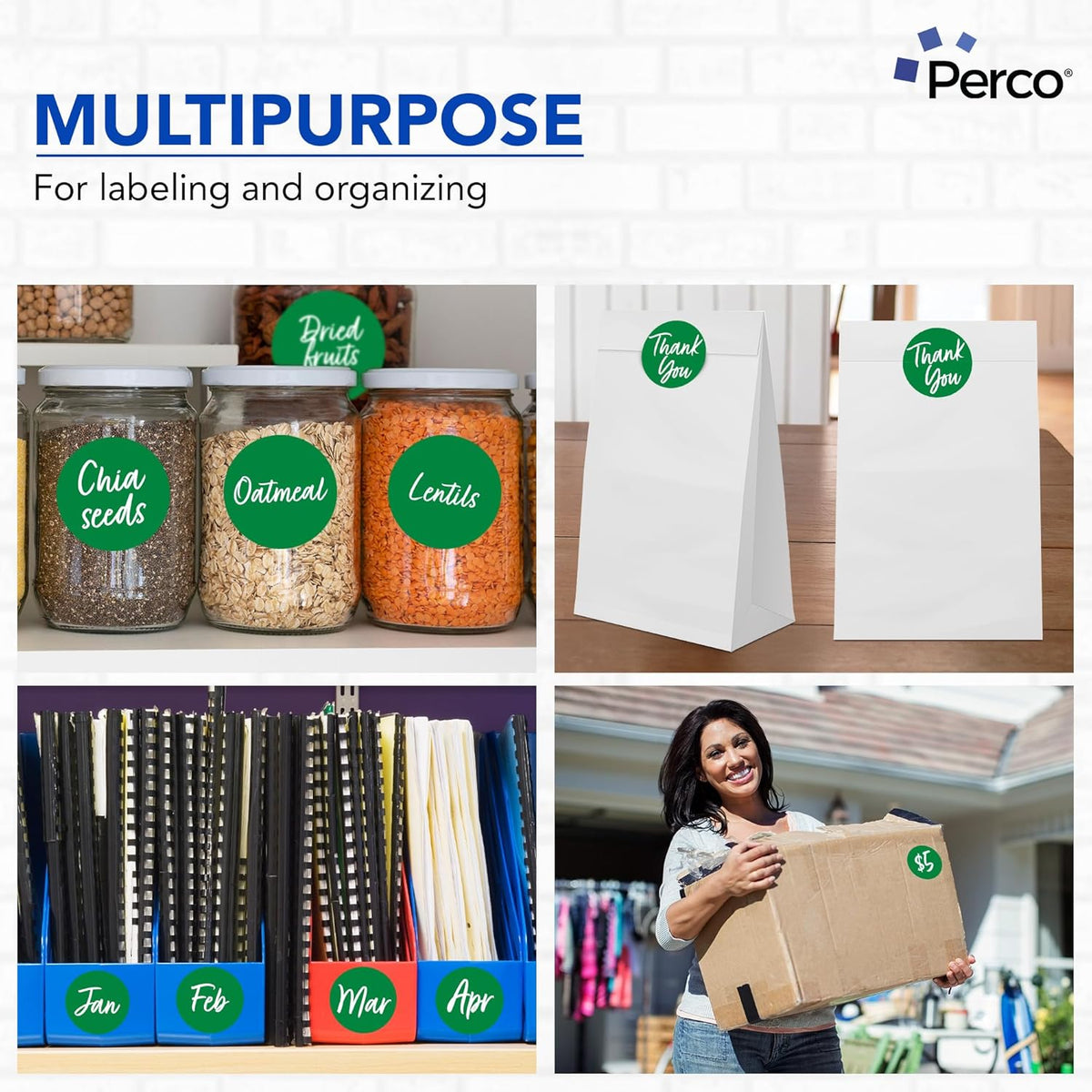 Perco Green 3-Inch Perforated Circle Dot Sticker Labels — 10 Rolls, 5,000 Round Stickers — with Permanent Adhesive for Moving Boxes, Sale Signage, Displays, Status Messaging—Made in USA