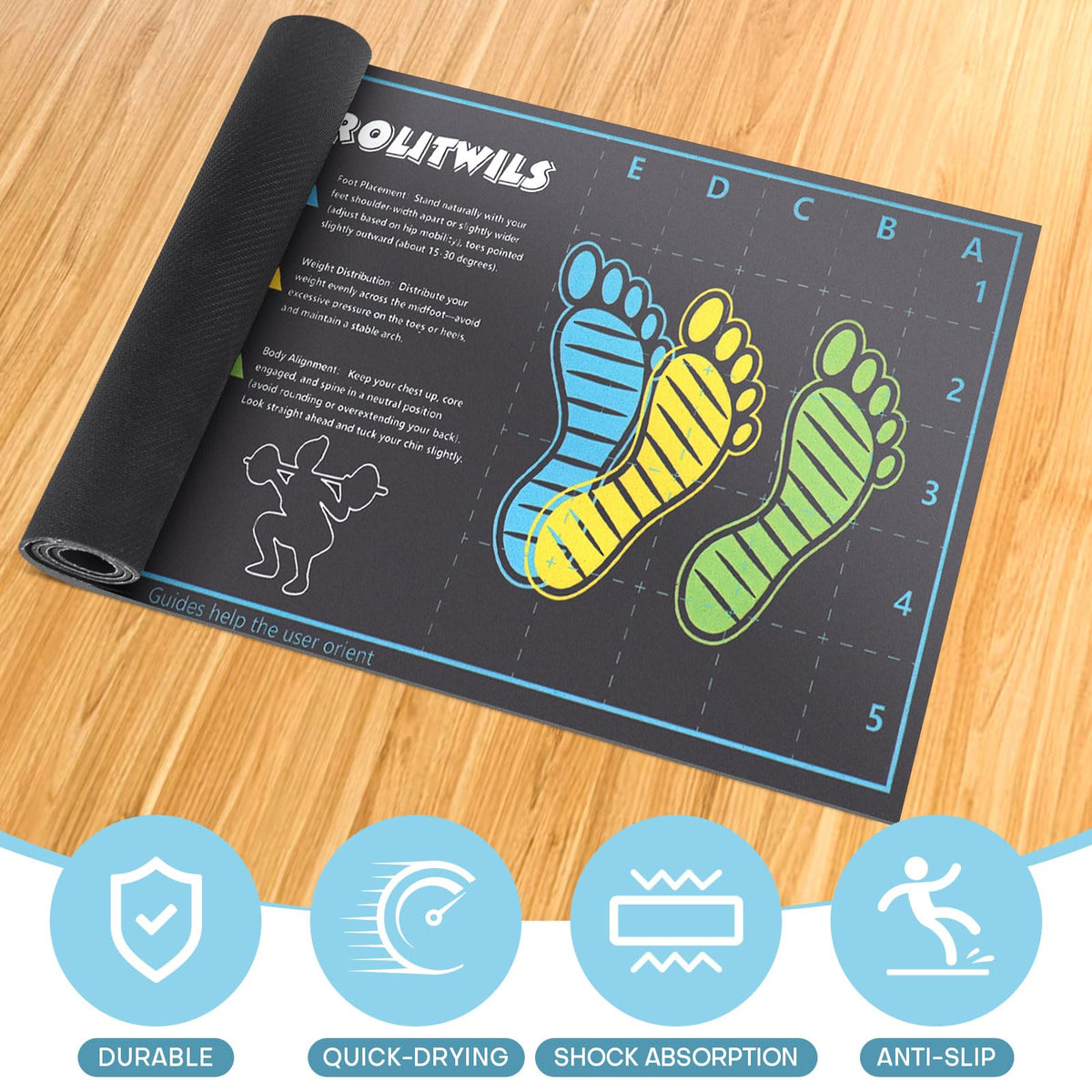 31.5'' X 13.8'' Anti-Slip Squat Mat with Foot Position Guides, Professional-Grade Exercise Mat Perfect for Squats, Leg Training and Lunges, Enhancing Muscle Activation, Versatility and Safety for Home Fitness Enthusiasts