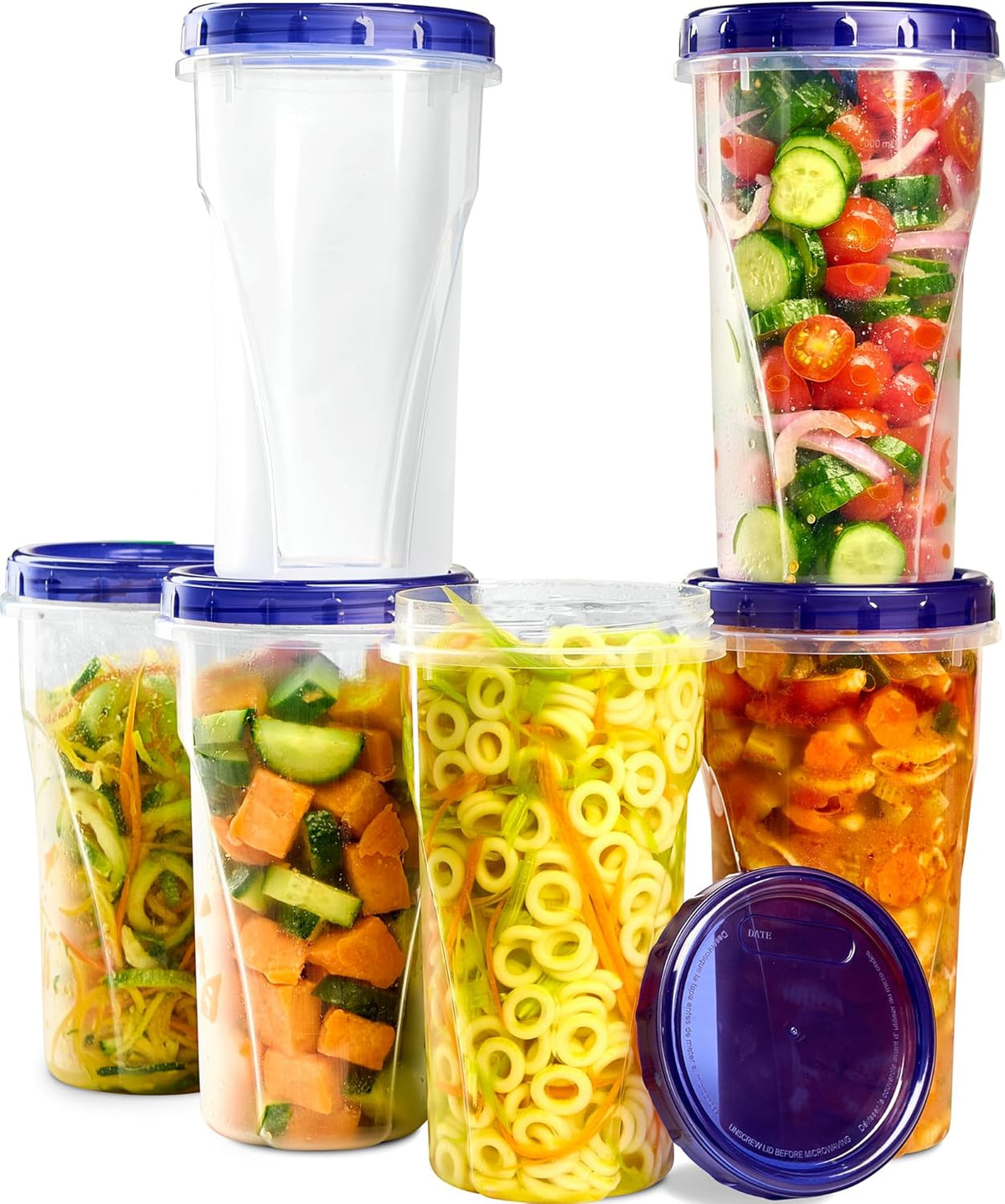 PLASTICPRO 12 Pack Twist Cap Food Storage Containers with Blue Screw on Lid- 48 oz Reusable Meal Prep Containers - Large Freezer Containers Microwave Safe Blue Plastic Food Storage