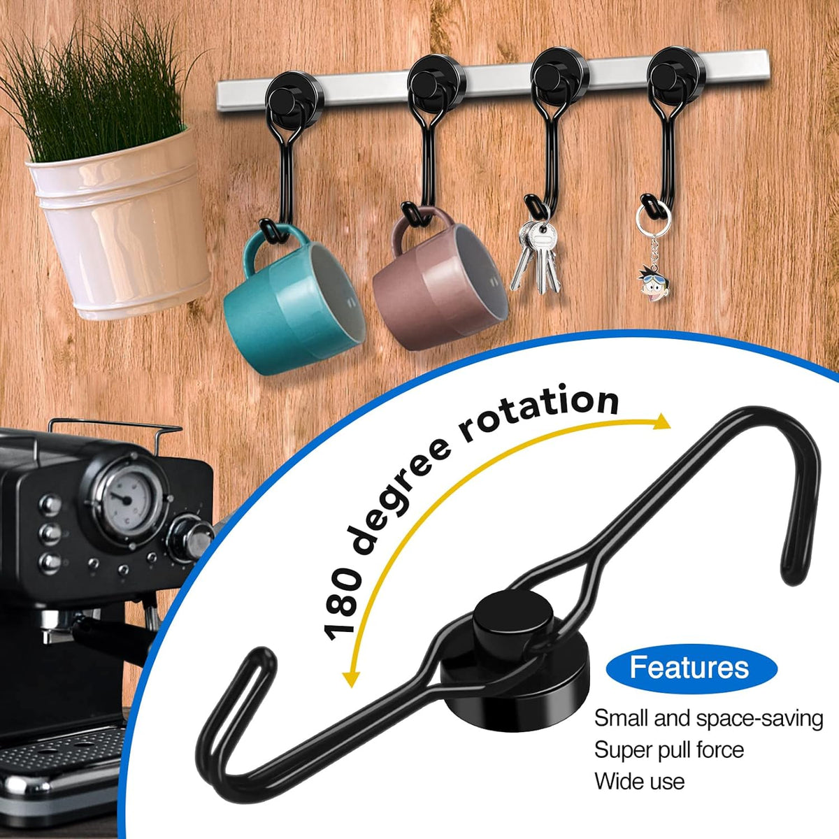 LOVIMAG Hooks, 30lbs+ Magnetic Magnet Hook 2025 Cruise Cabin Ship Essentials Heavy Duty Strong Refrigerator Fridge Hanging for Classroom Beach Vacation Kitchen Grills Home Mug Hanger (6 Pack)