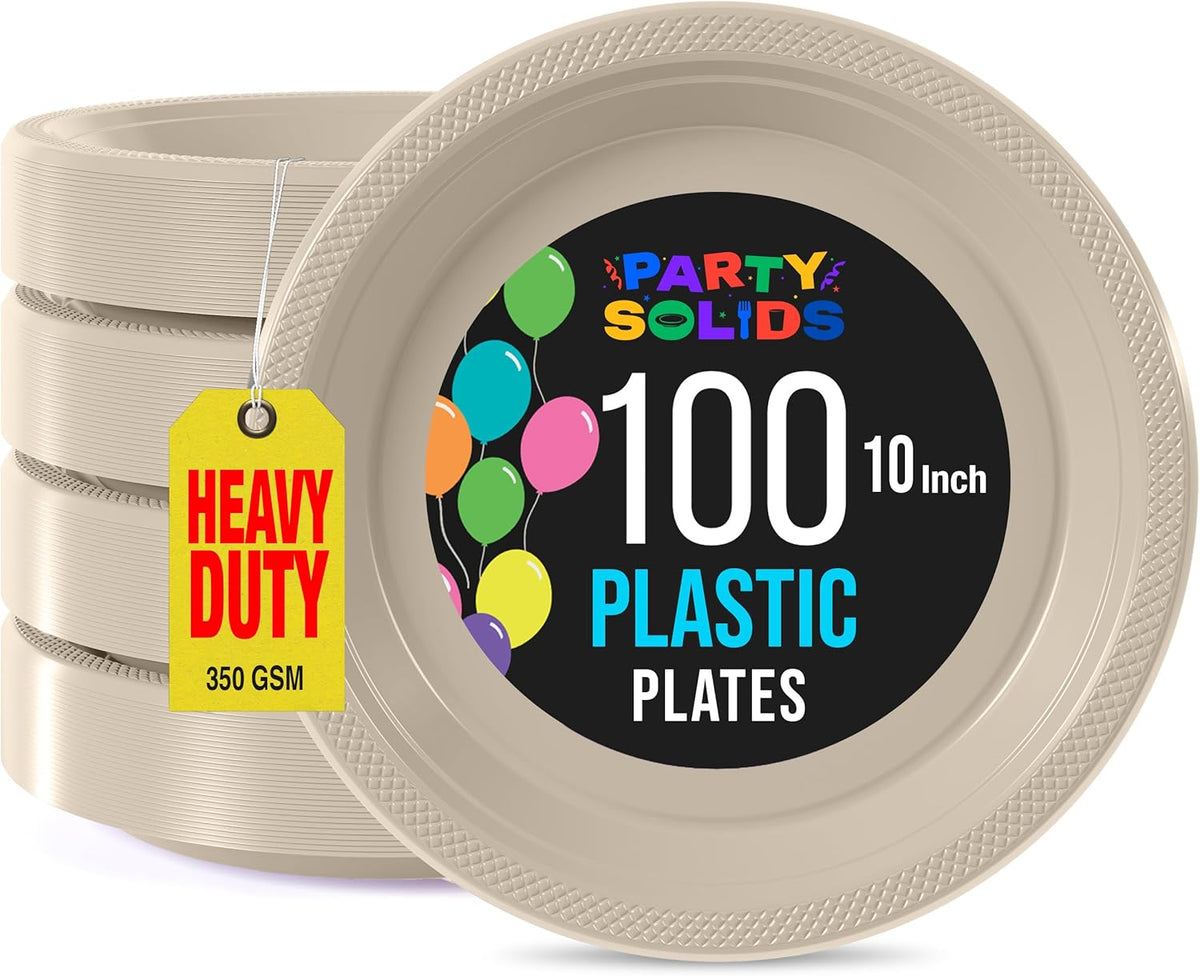Exquisite Party Solids Ivory Plastic Plates For Party 10" Ivory Disposable Plates Heavy Duty Supplies 100 Pcs Plastic Dinnerware Sets Heavy Duty 350 GSM Disposable Dinnerware Set