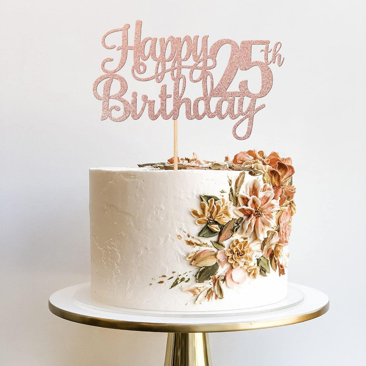 1 PCS Happy 25th Birthday Cake Topper Glitter Cheers to 25 Years Birthday Cake Pick 25 Fabulous Cake Decoration for Happy 25th Birthday Theme Party Decorations Supplies Rose Gold