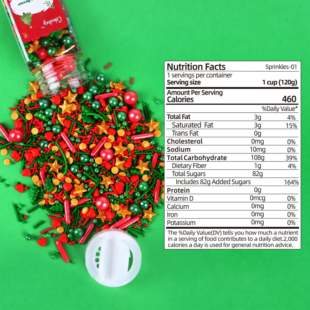 Christmas Sprinkles for Cookies, Red and Green Sprinkles With Green Tree & Gold Star, Perfect for Christmas Dessert Party 4.23 Ounce