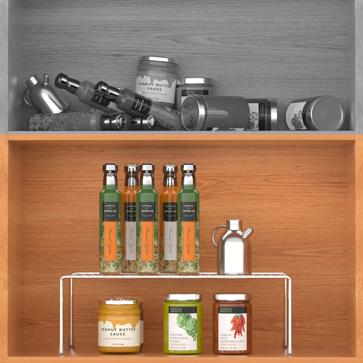 iPEGTOP Set of 6 Large (15.7 x 9.4 Inch) Kitchen Cabinet Organizer Shelf, Wire Freezer Storage Shelves Rack, Rustproof Steel Metal Shelf Riser for Dish Plates Pantry Cupboard Organization, Chrome