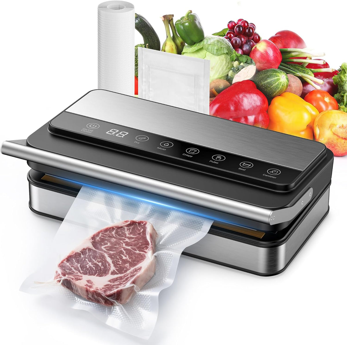 VUSIGN Vacuum Sealer Machine with Strong -85KPA Suction, Low Noise, Built-in Cutter, Bag Storage Box, Handheld Design