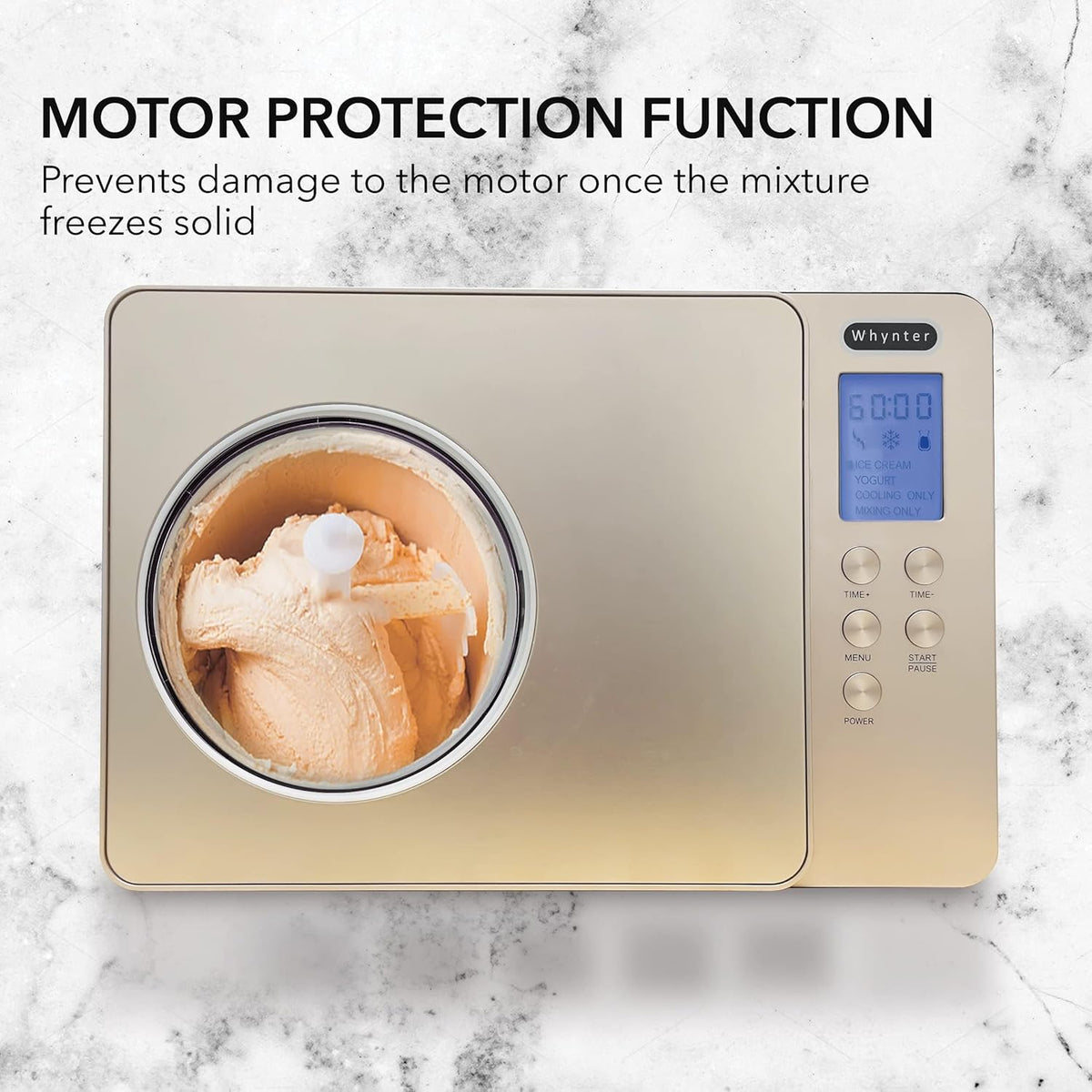 Whynter Ice Cream Maker Machine & Yogurt Automatic 2 Qt. with Built-in Compressor, LCD Digital Display & Timer, No Pre-Freezing, ICM-220CGY, Champagne Gold