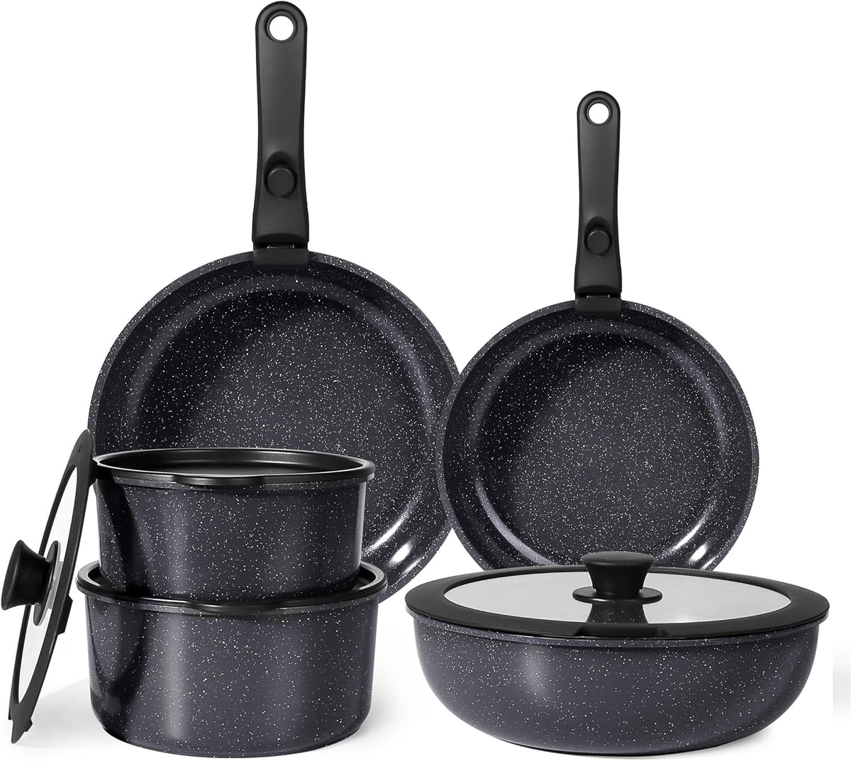 GiPP Ceramic Pots and Pans Set Non Stick, 11 Piece Nonstick Detachable Handle Cookware Sets, Non Toxic Induction Kitchen Pot and Pan with Removable Handle, Healthy RV Cookware, Dishwasher ＆Oven Safe