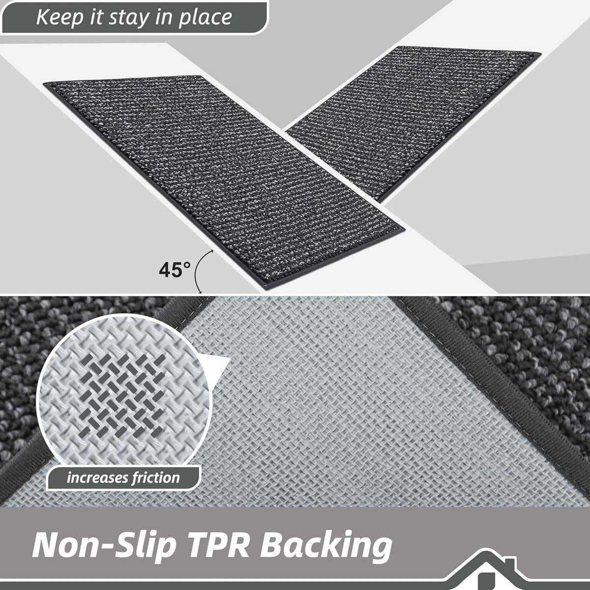 BEQHAUSE Kitchen Runner Rugs 24"x60", Non-Slip Kitchen Mats for Floor, Super Absorbent and Stain Resistant Kitchen Rug, Machine Washable Rugs for Kitchen, Hallway, Laundry & Sink, Charcoal