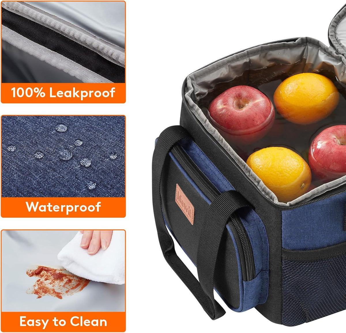 Lifewit Medium Lunch Bag Insulated Lunch Box Soft Cooler Cooling Tote for Adult Men Women, Black and Blue 12-Can (9L)