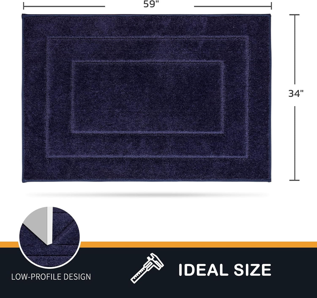 PURRUGS Dirt Trapping Door Mat 34" x 59", Non-Slip/Skid Machine Washable Entryway Area Rug, Dog Doormat, Super Absorbent Welcome Mat for Muddy Wet Shoes and Paws, Navy Blue