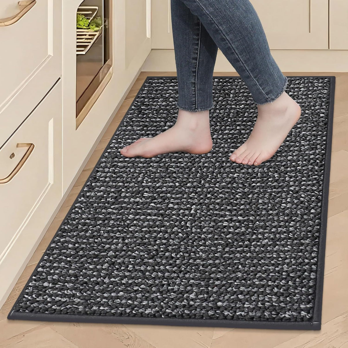 BEQHAUSE Kitchen Rugs 24"x36", Non-Slip Kitchen Mats for Floor, Super Absorbent and Stain Resistant Kitchen Rugs, Machine Washable Rugs for Kitchen, Hallway, Laundry & Sink, Charcoal