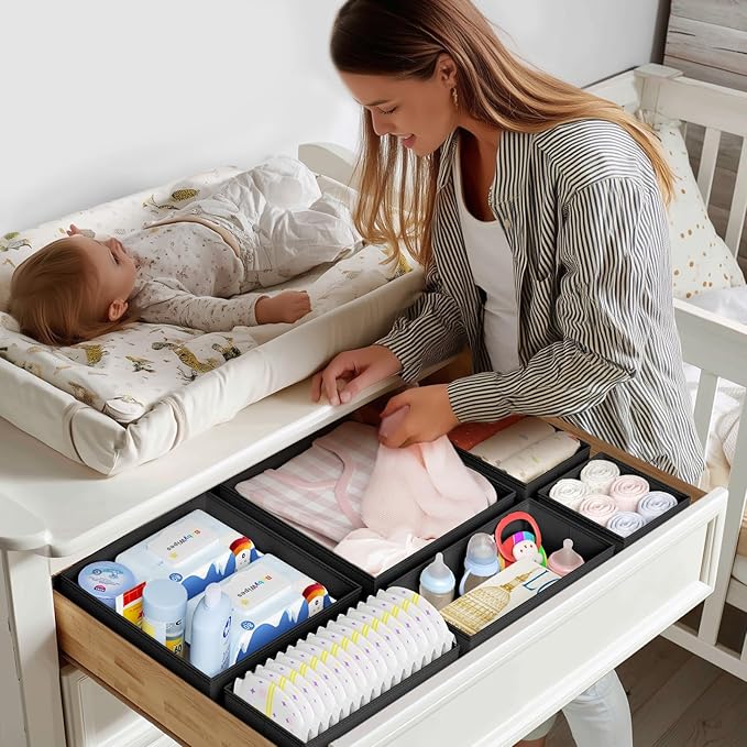 DIMJ Drawer Organizer Clothes - 20 Pack Closet Drawer Organizer Bins for Baby Clothes Storage, Fabric Dresser Organizer for Nursery Bedroom, Foldable Small Drawer Dividers for Underwear Socks
