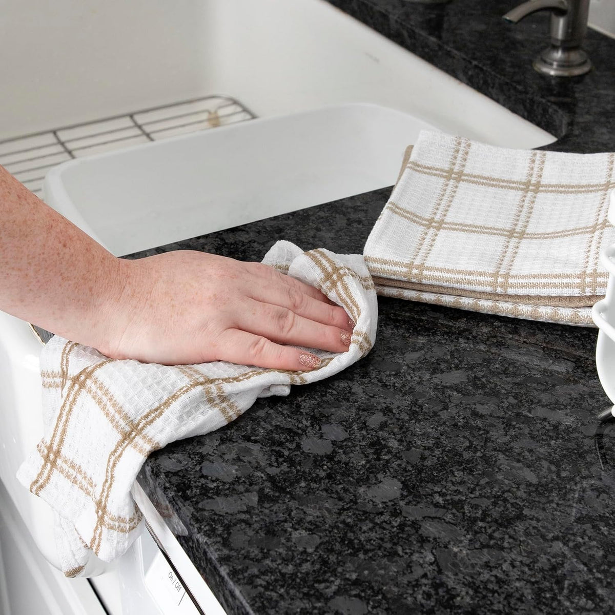 T-fal Premium Waffle Dish Cloths: Highly Absorbent, Super Soft Long Lasting - 100% Cotton, 12"x13" Towel for Cleaning & Drying, (12-Pack), Sand