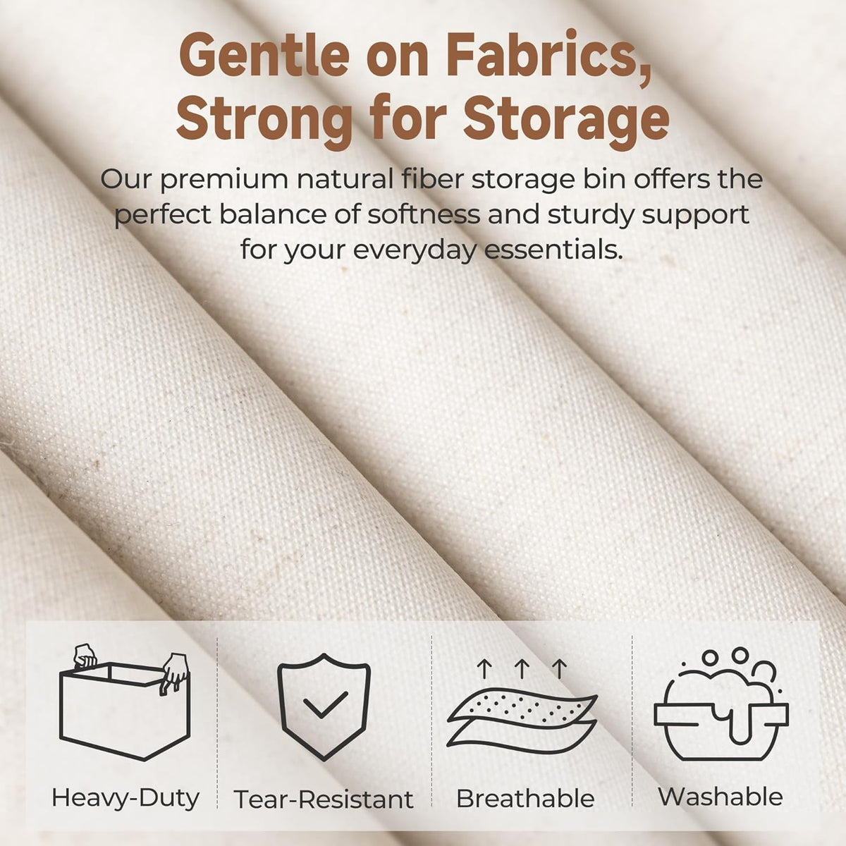 StorageWorks Storage Bins, Shelves Baskets for Organizing, Fabric Closet Organizers with Handles, Metal Frame, Beige（Cotton-linen）, 2-Pack
