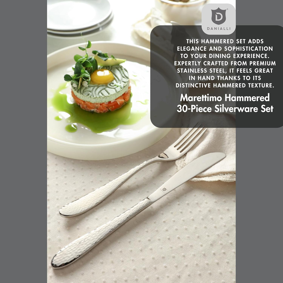 Hammered Silverware Set | Premium 18/10 Stainless Steel Flatware Service for 6 | Heavy-Duty & Dishwasher Safe | Built to Last (30-Piece, Marettimo Hammered)
