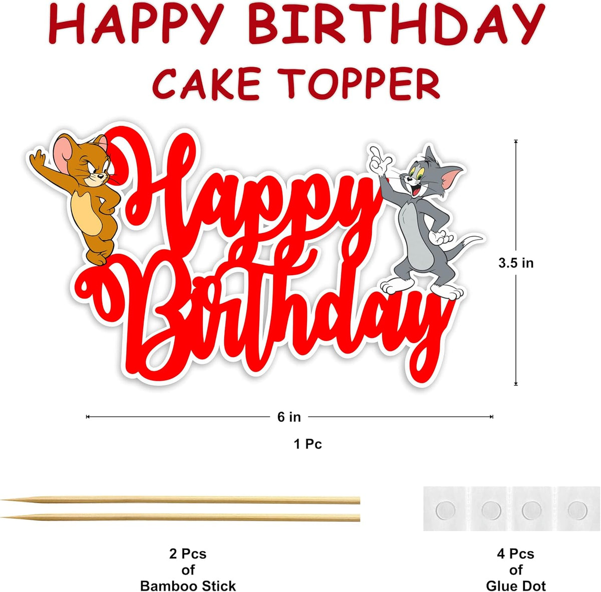 Tom & Jery Happy Birthday Cake Topper