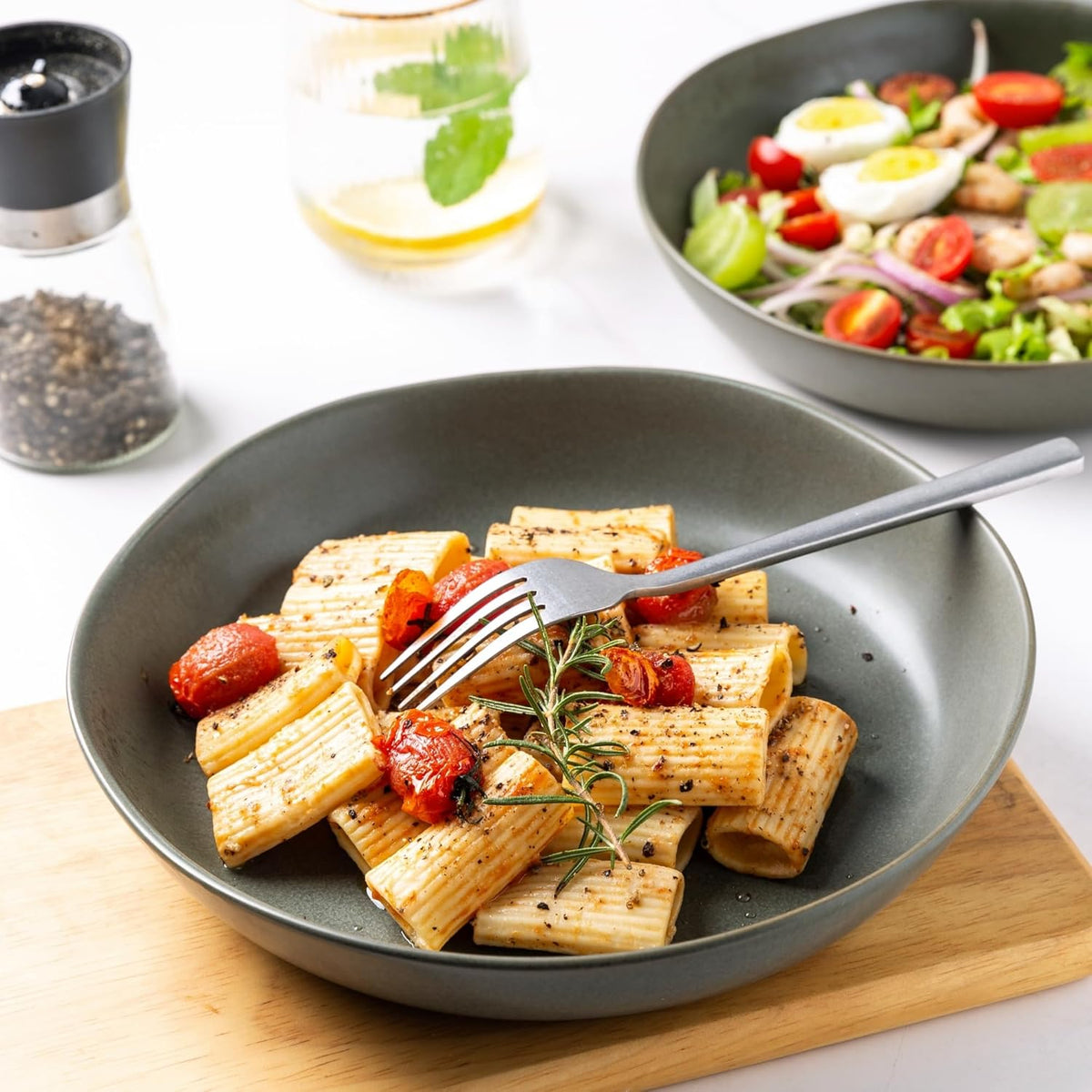 AmorArc 9.75'' Large Ceramic Pasta Bowls, 38oz Stoneware Serving Bowls Set of 6 for Kitchen, Oven, Microwave&Dishwasher Safe Bowls with Wavy Rim for Fruit Pasta Salad Meal, Reactive Glaze