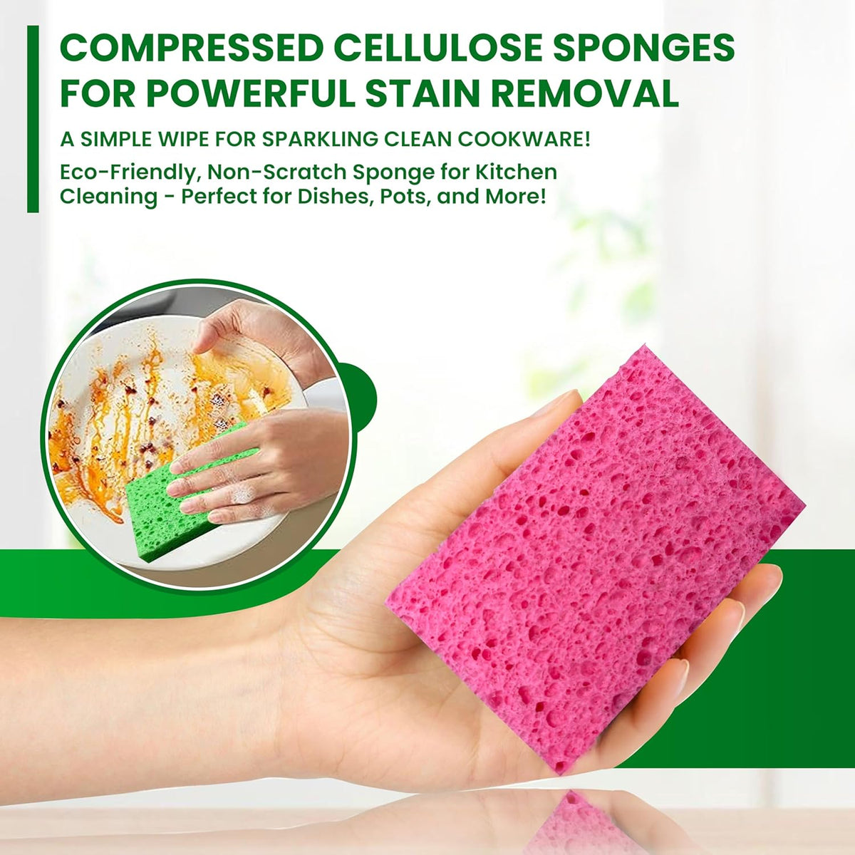 Cellulose Sponges - 24-Pack Multicolored Compressed Natural Sponges for Kitchen - Biodegradable, Non-Scratch, Quick-Dry for Cleaning, Dishes, DIY Cutouts