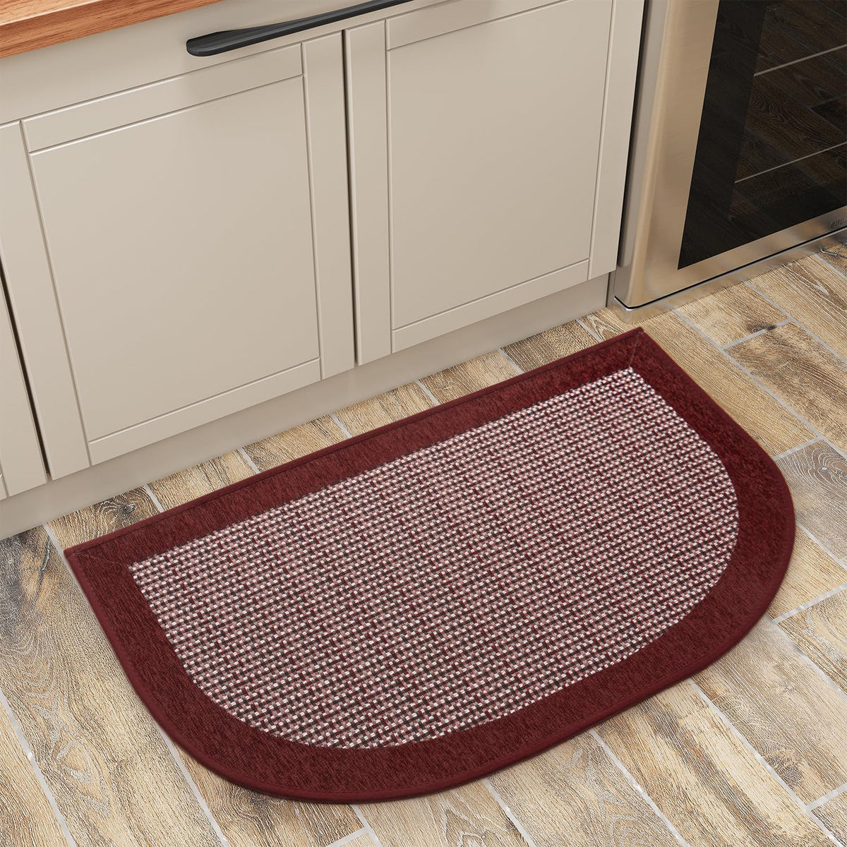 PADOOR Kitchen Mats for Floor, Kitchen Rugs Non Slip Washable, Half Circle Christmas Kitchen Floor Mat Xmas Sink Rug Rubber Backed Super Absorbent, 20”x32” Red
