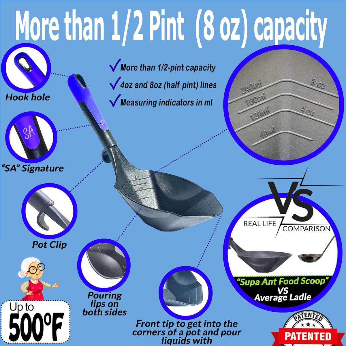 Supa Ant Blue Canning Supplies Starter Kit-10 pc Canner Accessories with Canning Rack for Jars, XL Ladle, Wide Mouth Jar Funnel, Jar Lifter & Wrench, Bubble Popper/Measurer, Lid Lifter, Kitchen Tongs
