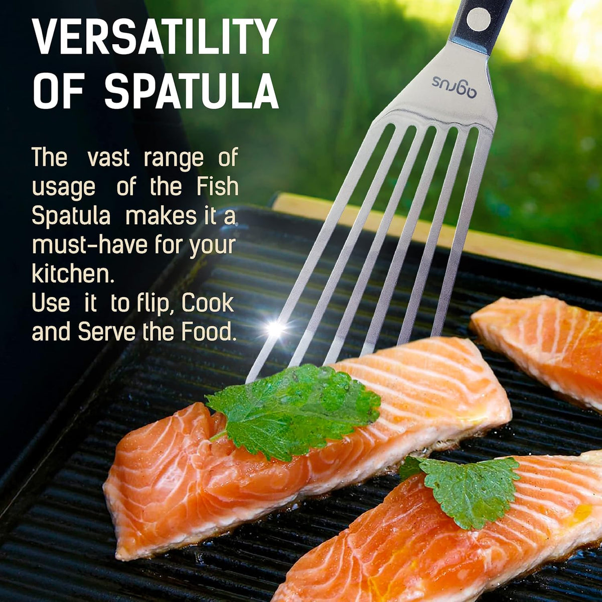 Fish Spatula Stainless Steel, Size 11 inch, Blade 6.5 inch, Plastic Handle, Flexible Metal, Angled Slotted Turner