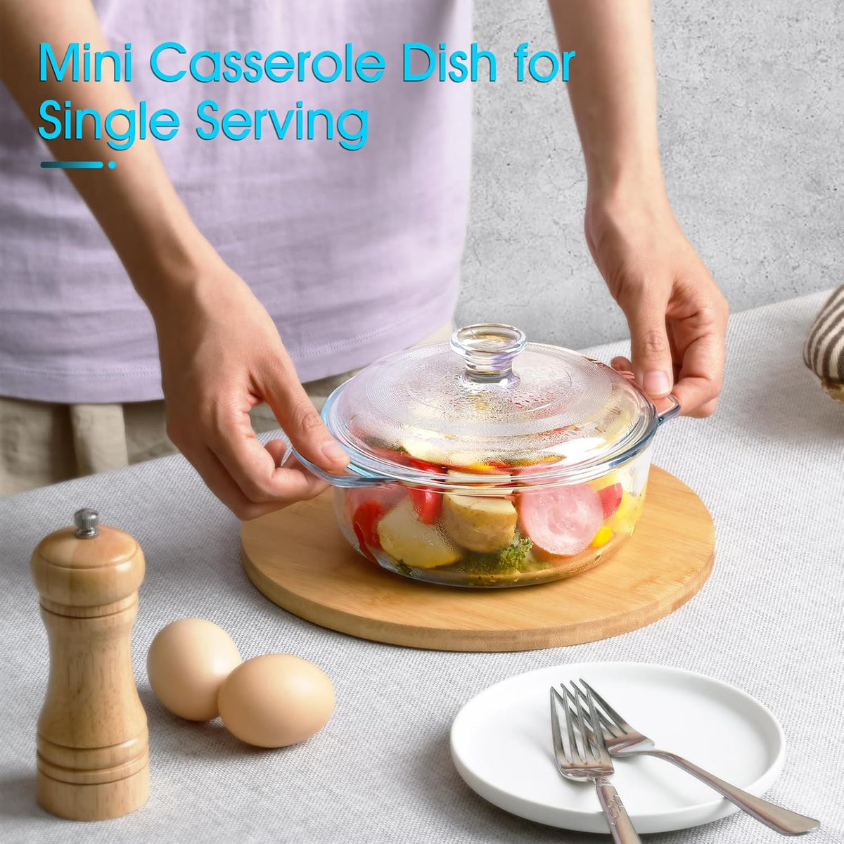 NUTRIUPS Mini Glass Casserole Dish with Lid Oven Safe Round Casserole Dish 6" Glass Baking Dish With Lid (25oz)