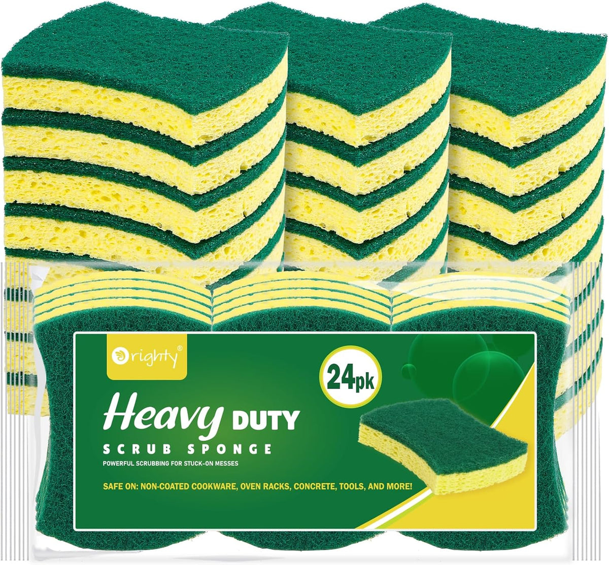ORIGHTY Heavy Duty Cellulose Scrub Sponges Kitchen, Powerful Scrubbing & Cleaning, Suitable for Washing Dishes and Kitchen Cleaning, Absorbent & Rich Foam, 24 Count