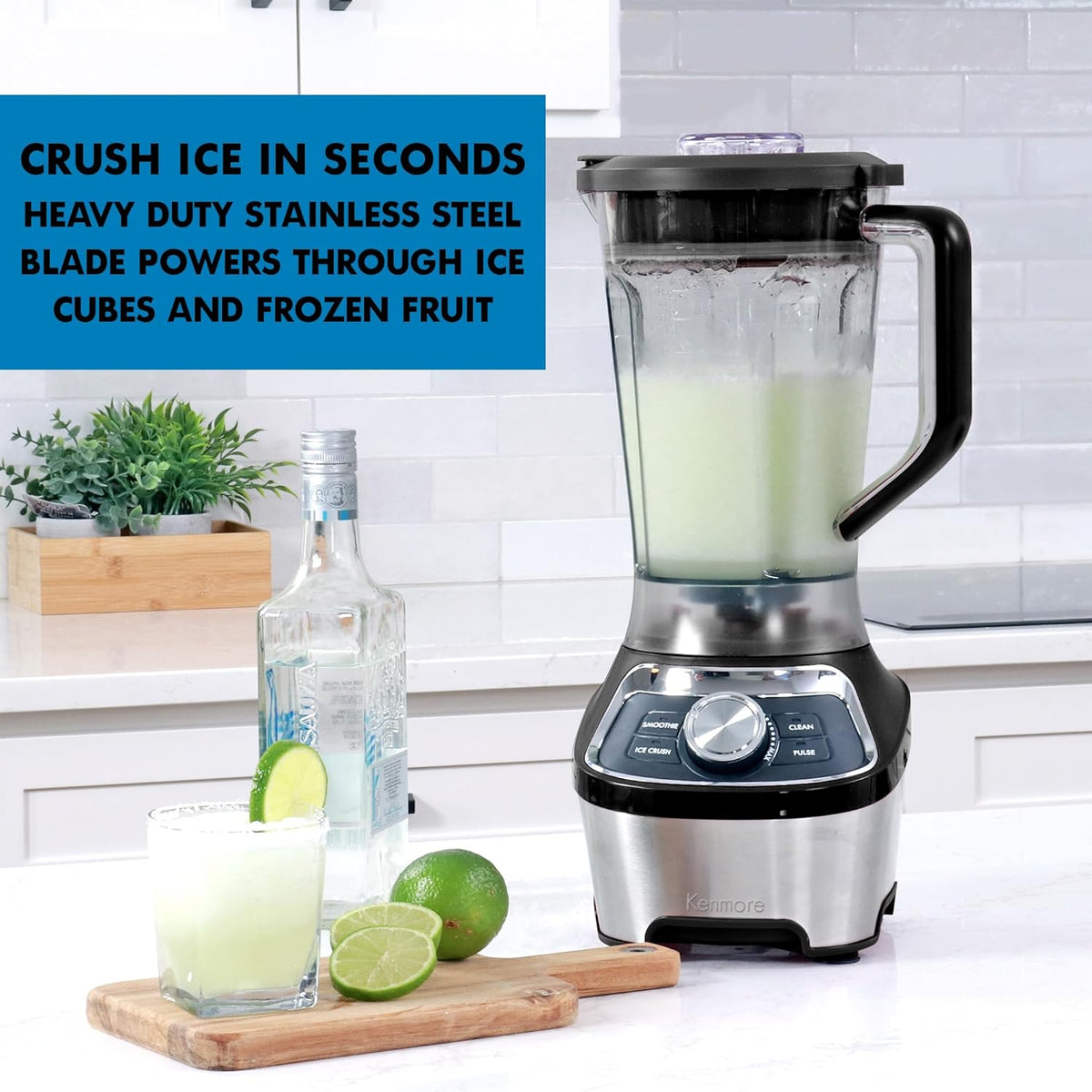 Kenmore Countertop Blender - Electric Mixer, Frozen Smoothie, Shakes, Milkshake, Puree Maker, Licuadora Grinder Kitchen Appliance With Ice Crush & Pulse Function, Dishwasher Safe Glass Pitcher, Black