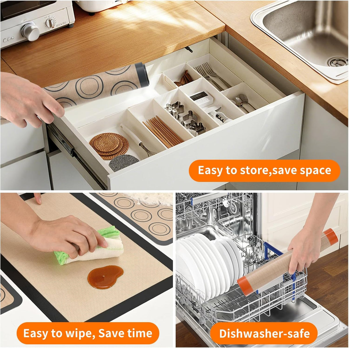 2-Pack Baking Mat with Circles – Silicone Macaron & Cookie Sheet Liners, Non-Stick BPA-Free Reusable Silicone Mats for Half Sheet Pans (16.54" x 11.62"), for Precision Baking & Candy