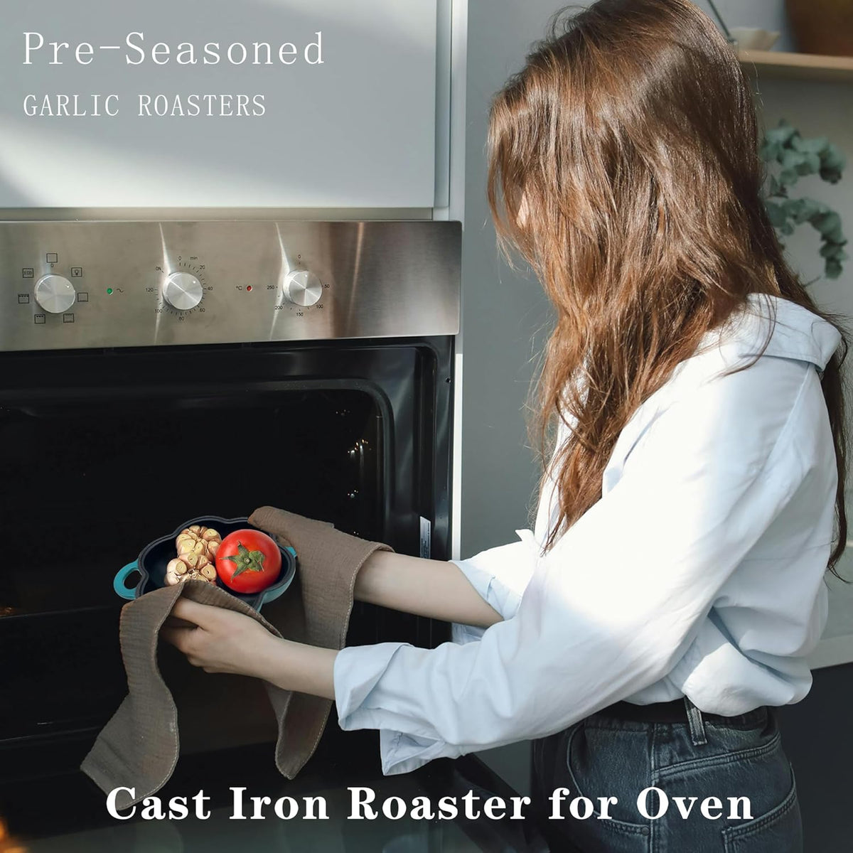 Enameled Cast Iron Smoker Roaster & Garlic Roaster Baker, Multi-Functional Box for Gas/Pellet/Charcoal Grills, Oven & Wood Stove, Enameled Dutch Oven Style Cookware, Enamelled Cooking Pot