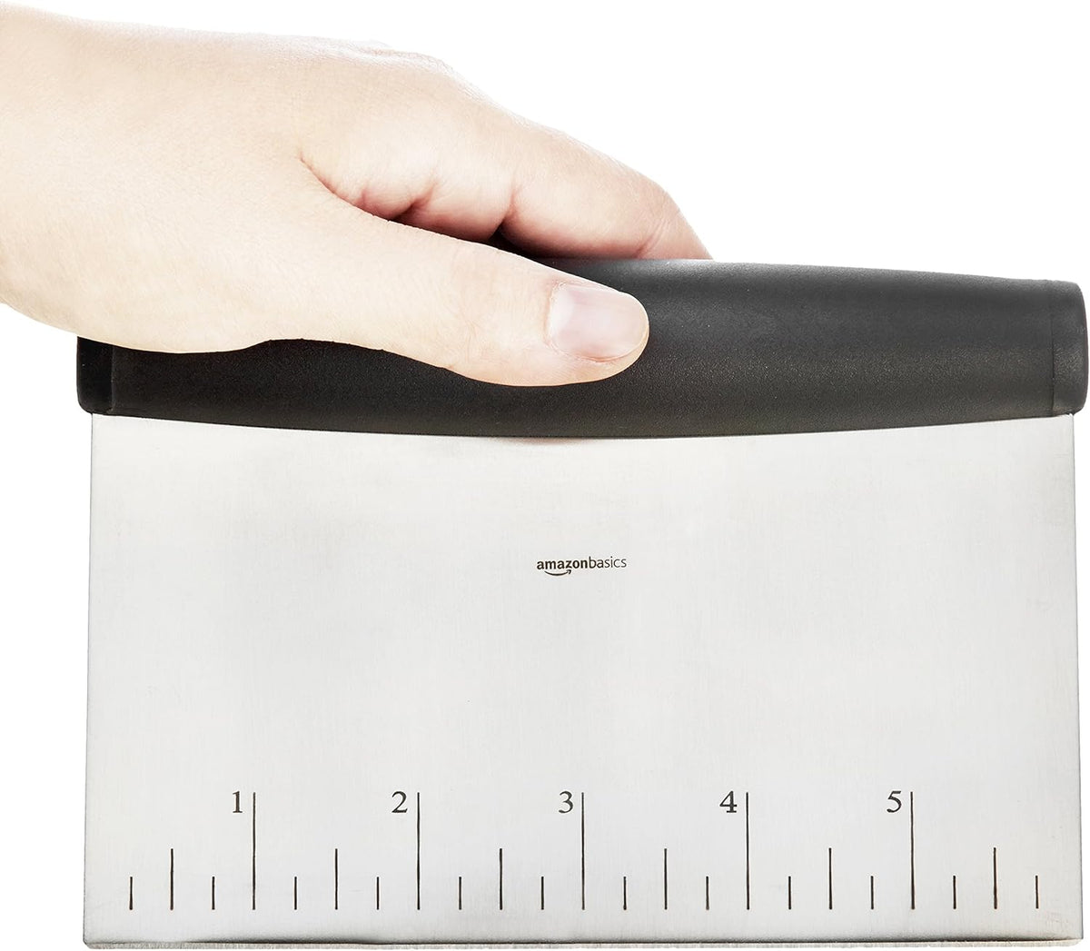 Amazon Basics Multi-Purpose Stainless Steel Scraper/Chopper with Contoured Grip, 6", Black, Silver