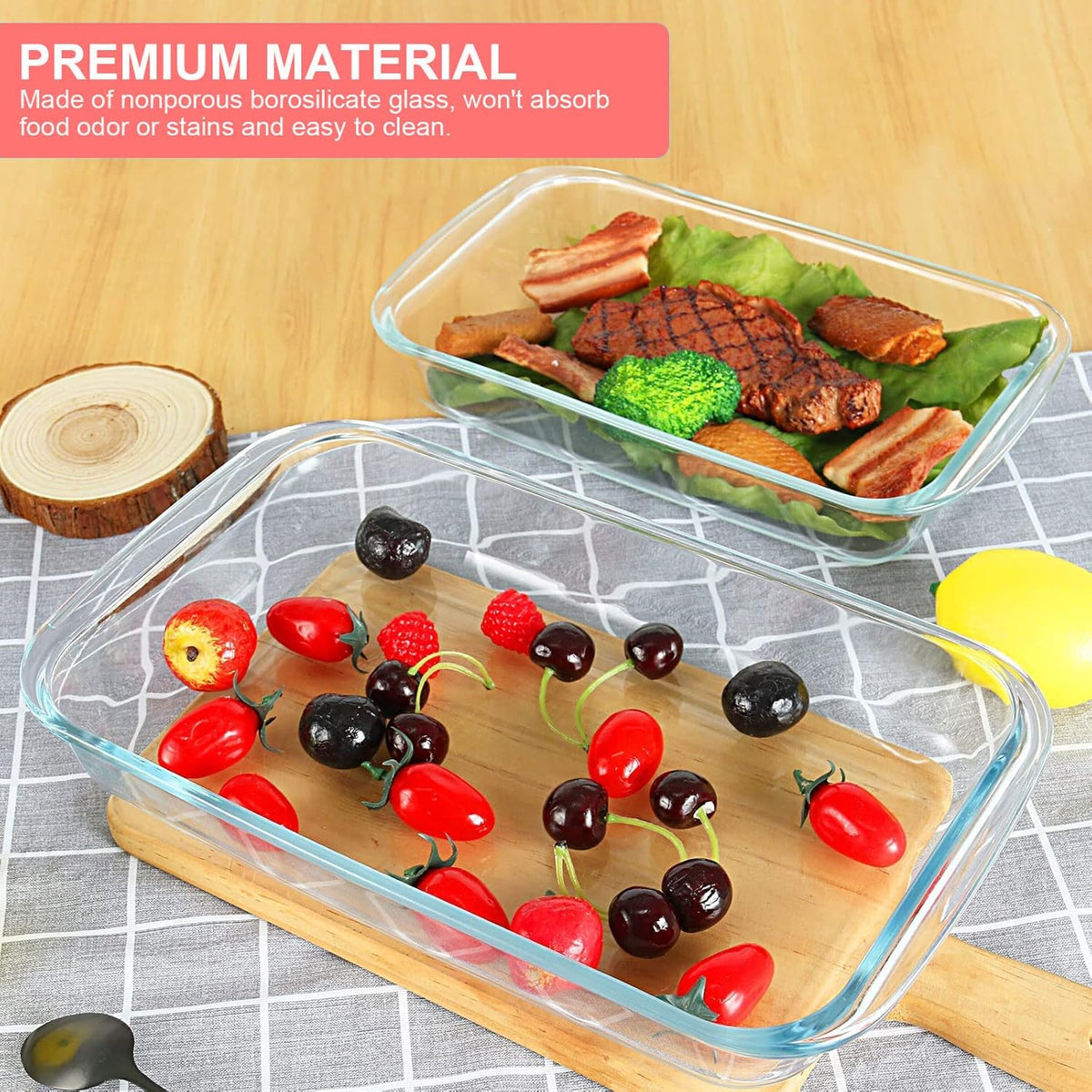 KOMUEE 8 Pieces Glass Baking Dish with Lids Rectangular Glass Baking Pan Bakeware Set with BPA Free Lids, Baking Pans for Lasagna, Leftovers, Cooking, Kitchen, Fridge-to-Oven, Red