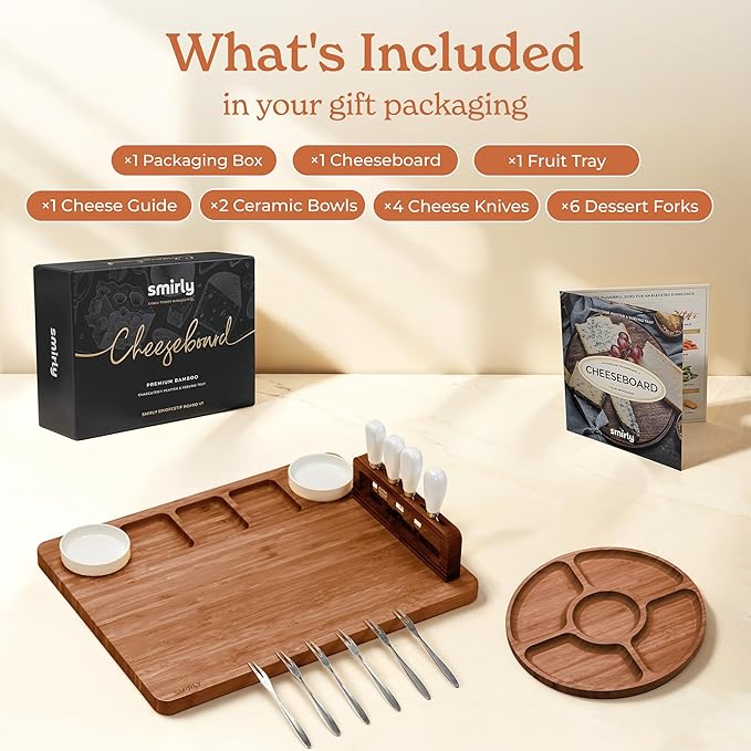 SMIRLY Charcuterie Boards Set - Large Bamboo Cheese Board Set - House Warming Gifts New Home, Wedding Gift for Couple, Bridal Shower Gift, Birthday Gifts for Women