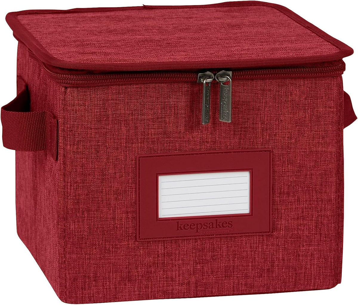 Covermates Keepsakes Dish Storage Box - Stackable, Reinforced Handles, China Storage, Red Heather